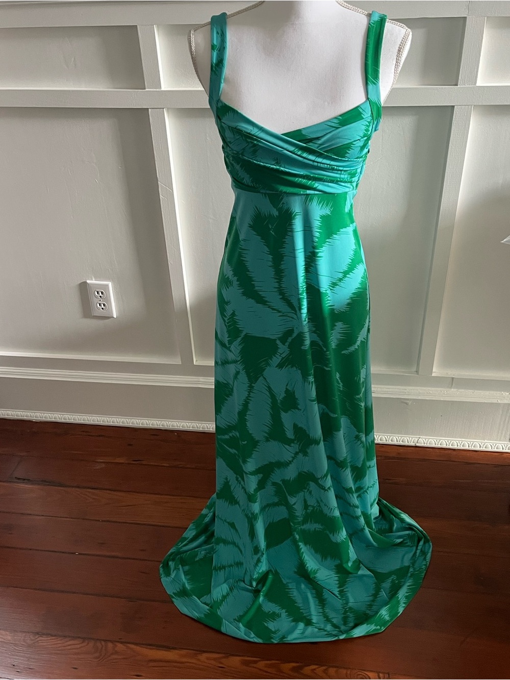 Vintage BCBGMaxAzria Teal and Emerald Abstract Maxi Dress